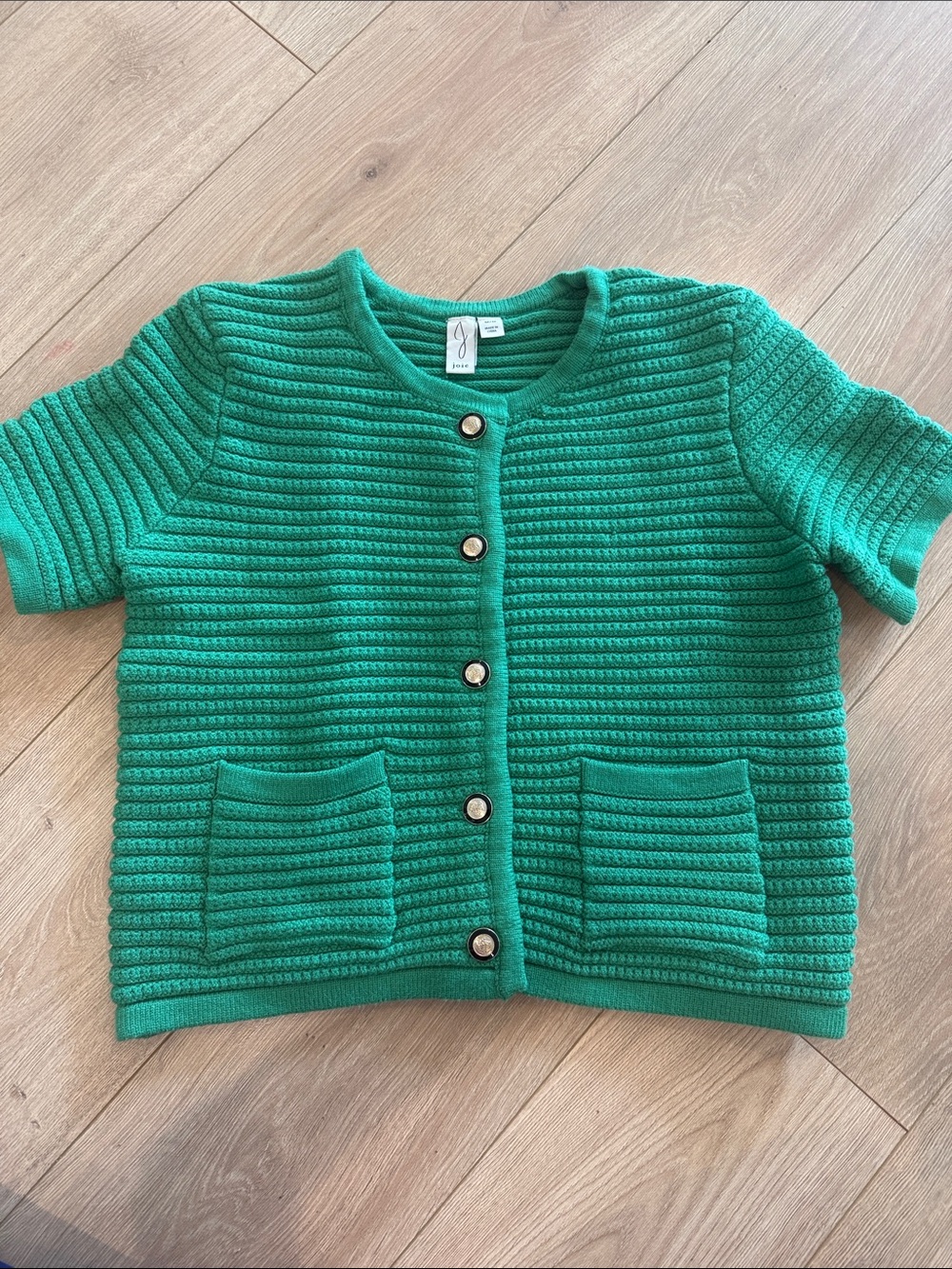 Joie Green Knit Button-Down Short Sleeve Cardigan